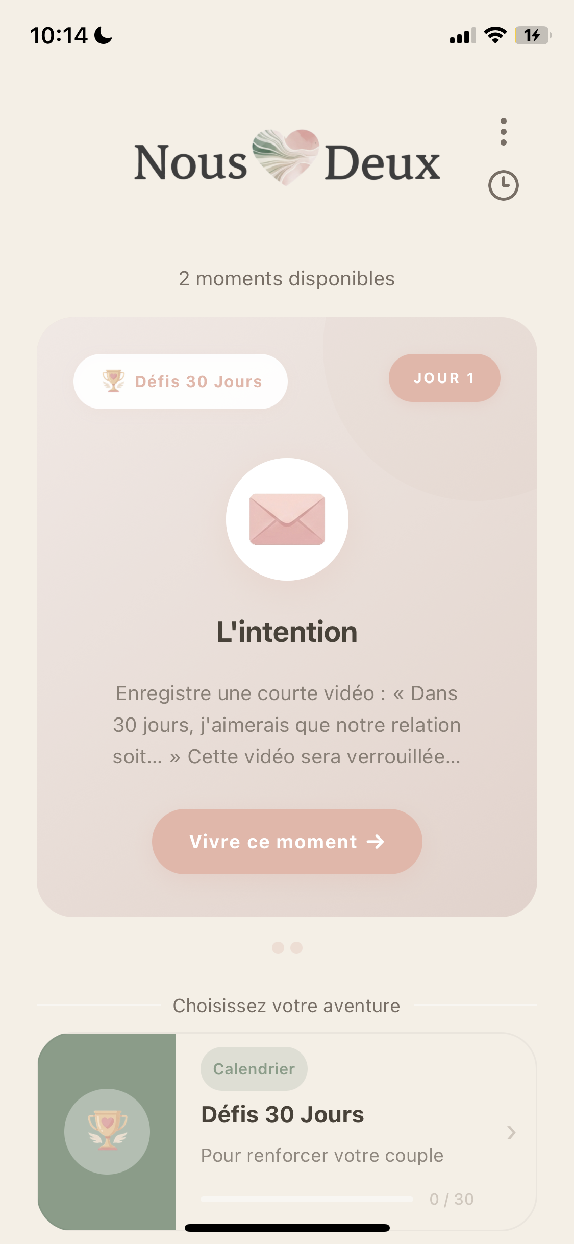 Écran d'accueil Nous Deux