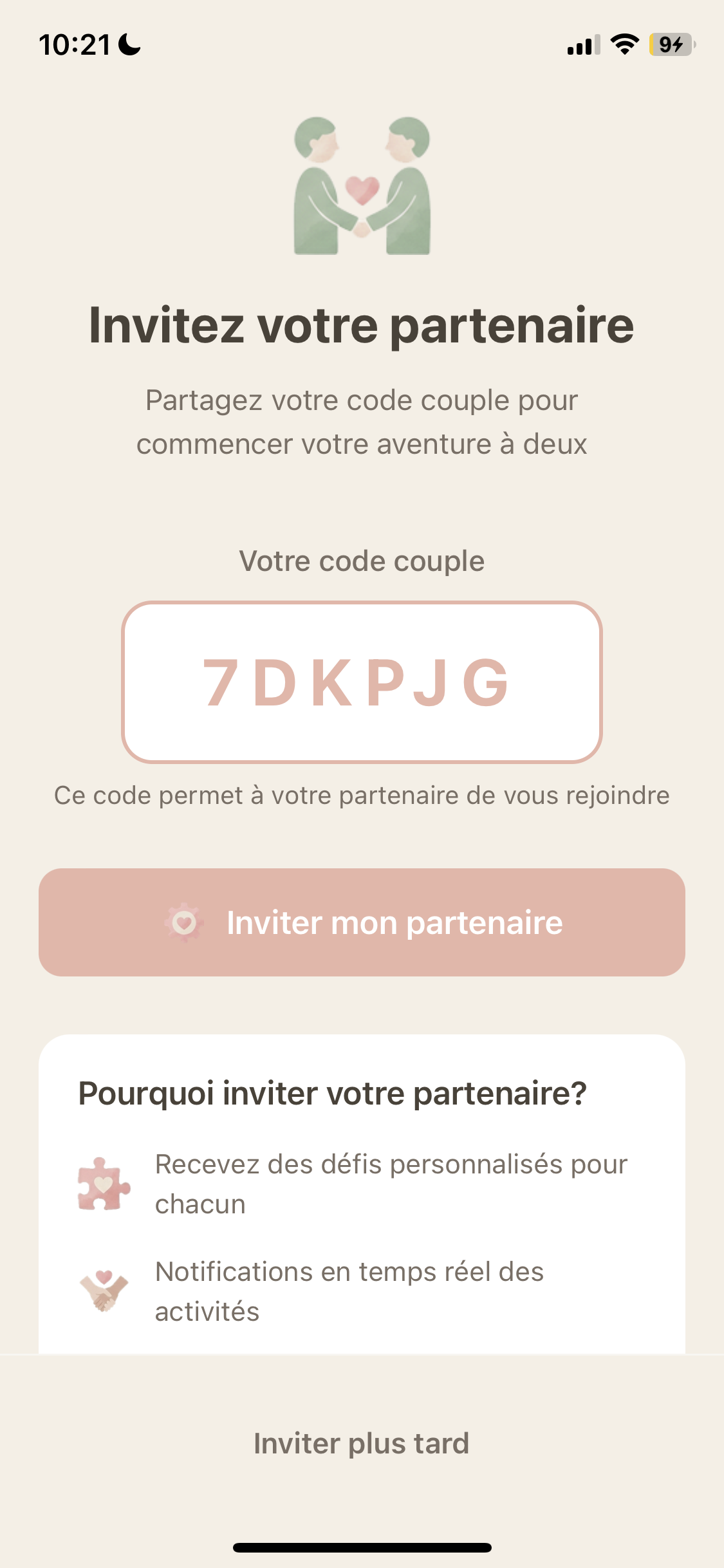 Écran de connexion Nous Deux