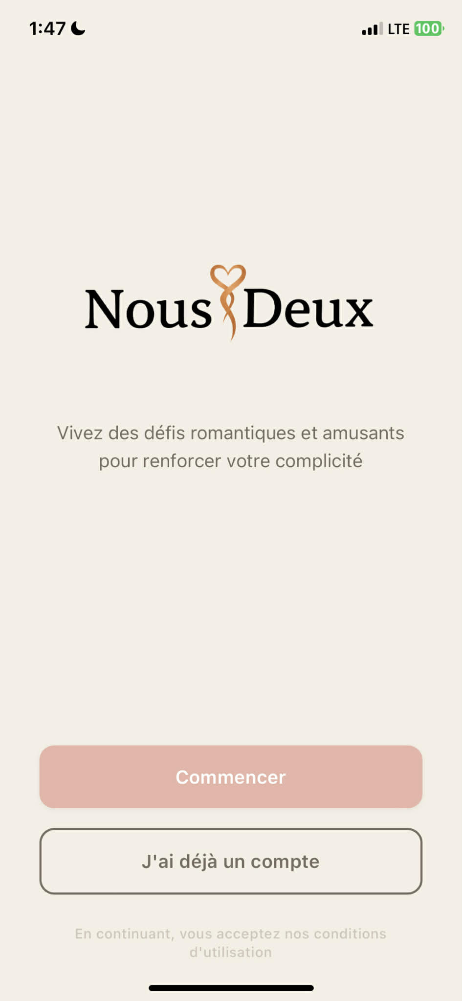 Écran de connexion Nous Deux